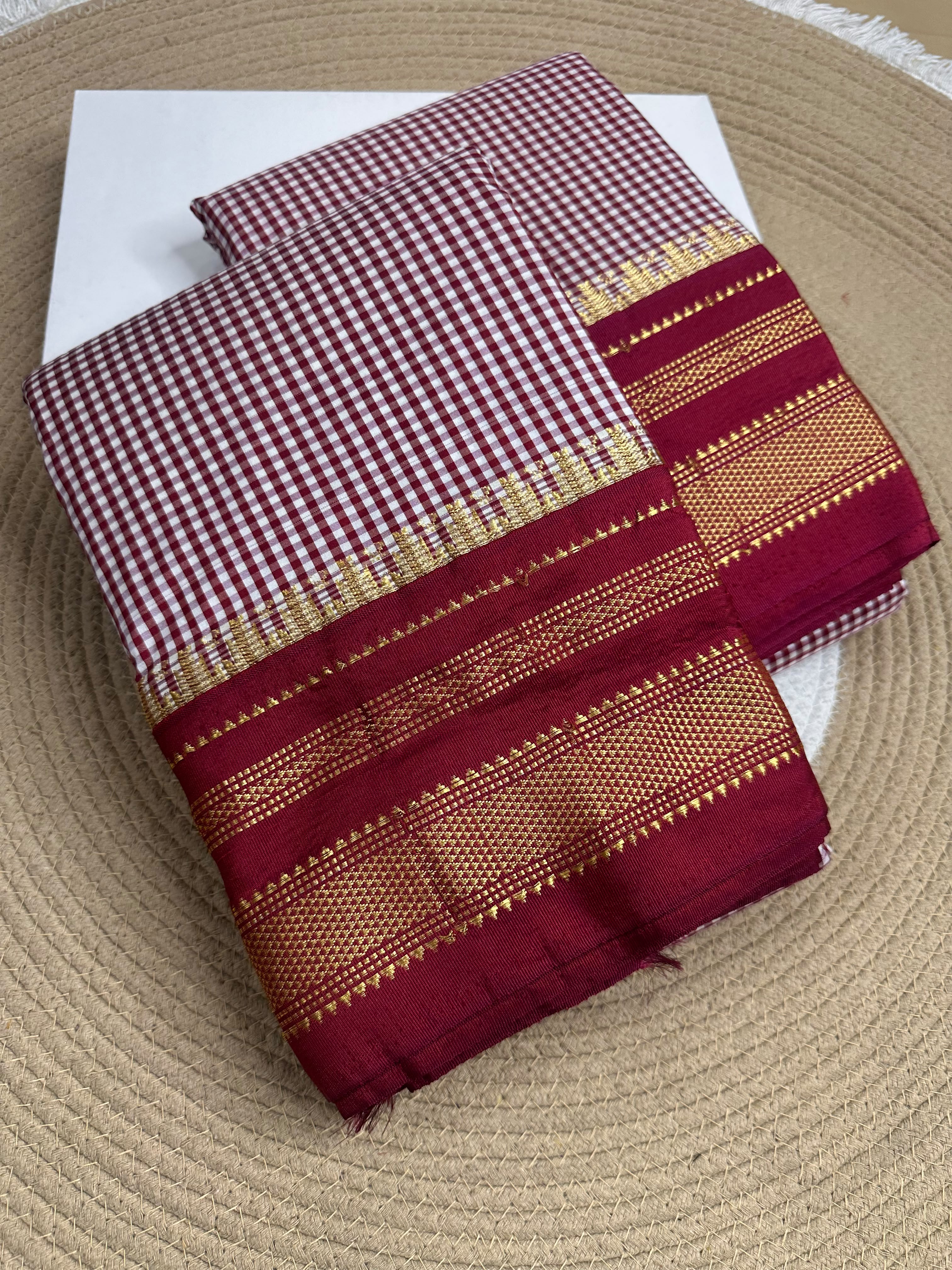 Royal Crimson Soft Silk Temple Border Saree
